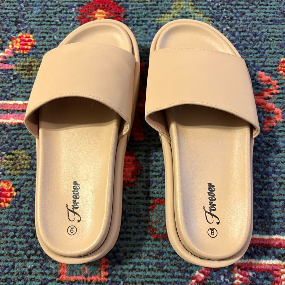Forever brand Beige Slide Sandals